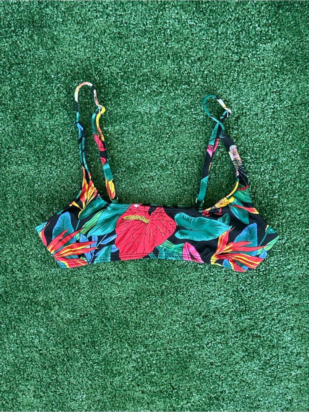 NWOT Fashion Nova Tropical Floral Bralette Bikini Top Black Multicolor Size SM